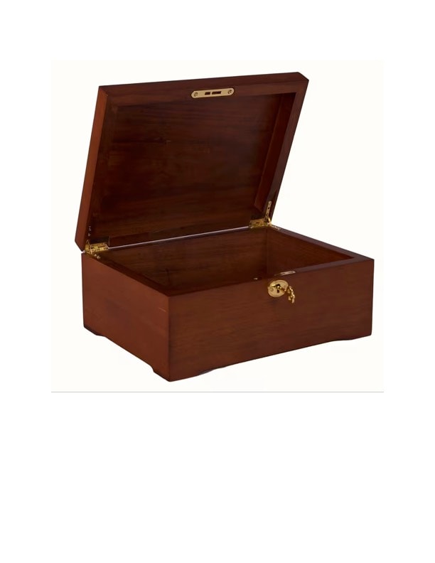 Wooden jewelry box with brass hardware